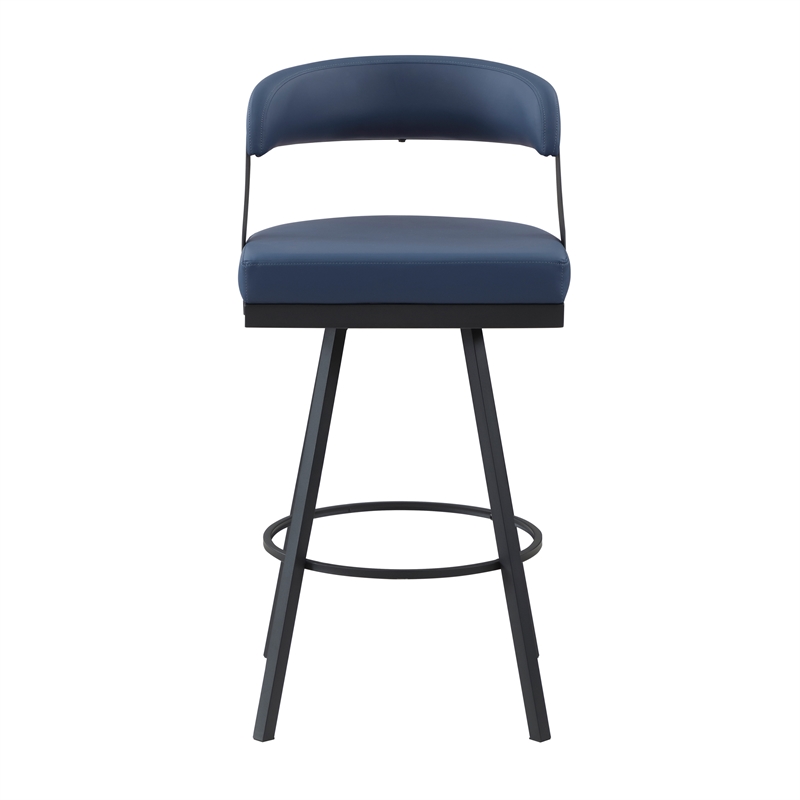 Pemberly Row Metal & Faux Leather Set of 2 Swivel Pub Height Chair in Blue