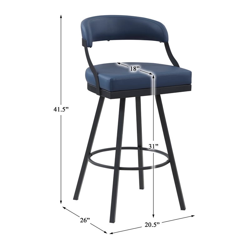 Pemberly Row Metal & Faux Leather Set of 2 Swivel Pub Height Chair in Blue