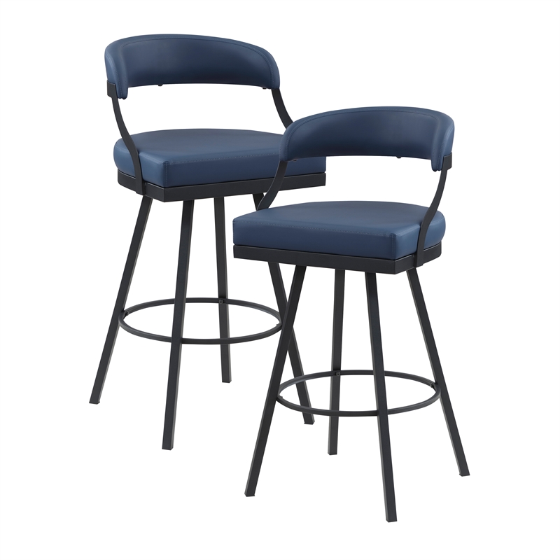 Pemberly Row Metal & Faux Leather Set of 2 Swivel Pub Height Chair in Blue