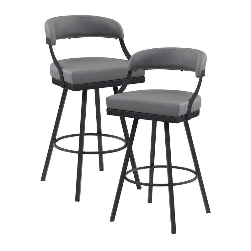 Pemberly Row Metal & Faux Leather Set of 2 Swivel Pub Height Chair in Gray