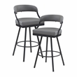 Pemberly Row Metal & Faux Leather Set of 2 Swivel Pub Height Chair in Gray