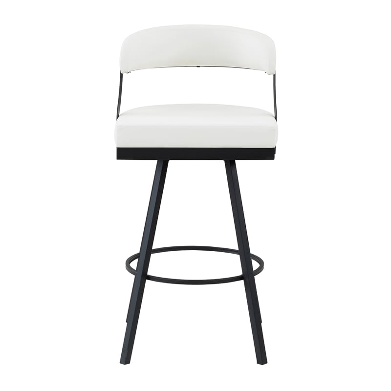 Pemberly Row Metal & Faux Leather Set of 2 Swivel Pub Height Chair in White