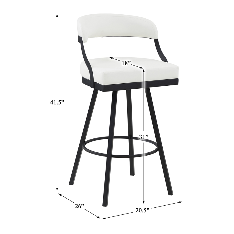 Pemberly Row Metal & Faux Leather Set of 2 Swivel Pub Height Chair in White