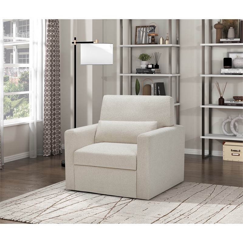 Pemberly Row Contemporary Boucle Swivel Chair in Beige Finish