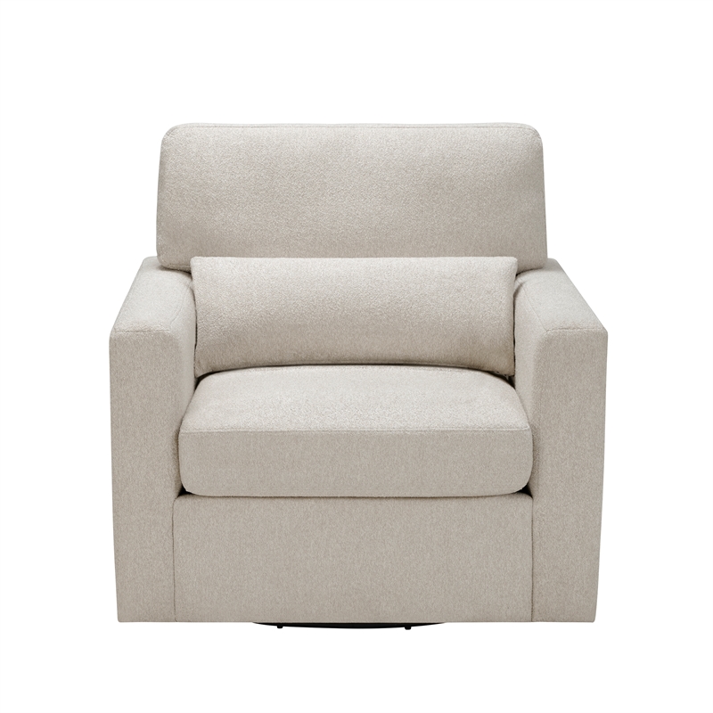 Pemberly Row Contemporary Boucle Swivel Chair in Beige Finish