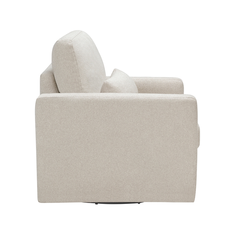 Pemberly Row Contemporary Boucle Swivel Chair in Beige Finish