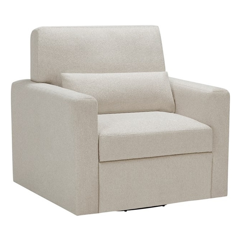 Pemberly Row Contemporary Boucle Swivel Chair in Beige Finish