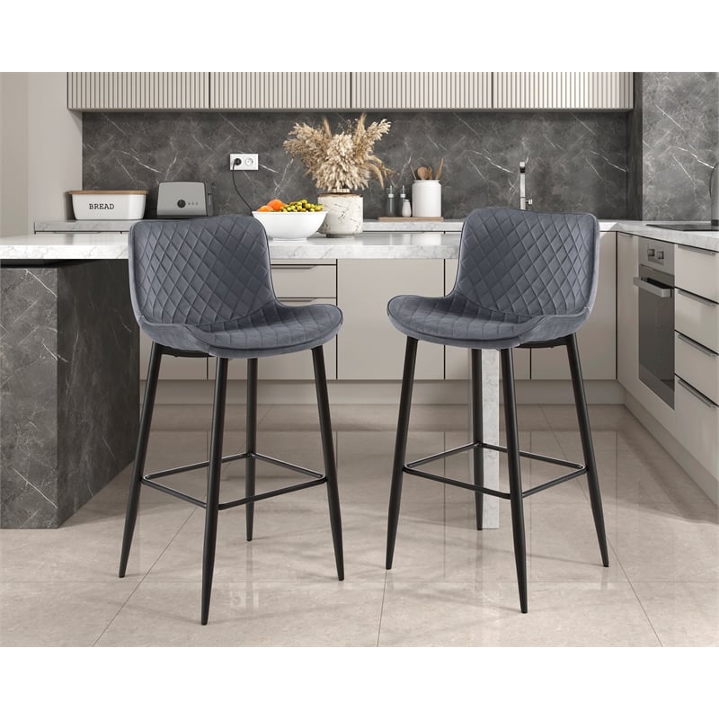 Pemberly Row Contemporary Velvet Pub Height Chair in Dark gray