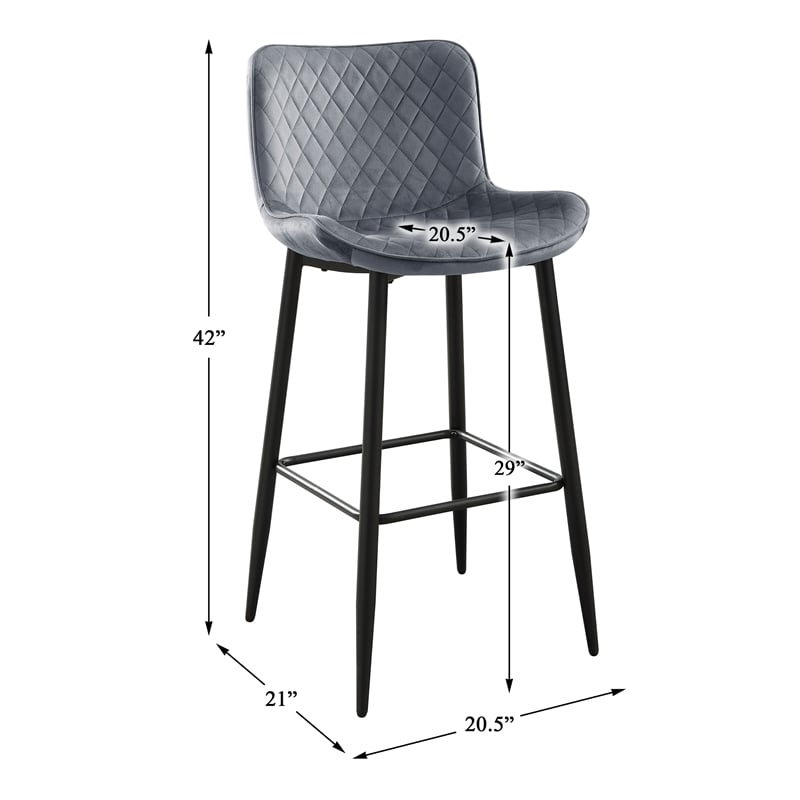 Pemberly Row Contemporary Velvet Pub Height Chair in Dark gray