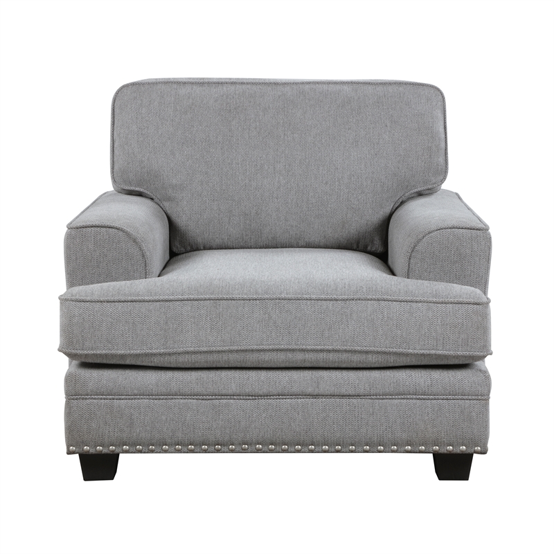 Pemberly Row Contemporary Chenille Fabric Chair in Gray Finish