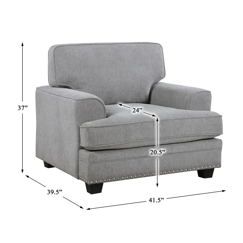 Pemberly Row Contemporary Chenille Fabric Chair in Gray Finish