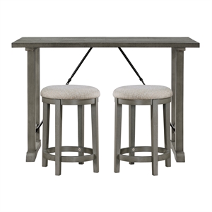 Pemberly Row Textured 3-Piece Dining Set (1 table + 2 stools) in Gray