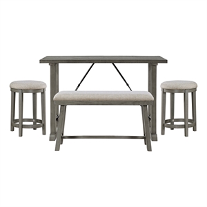 Pemberly Row Textured 4-Piece Dining Set (1 table + 2 stools + 1 bench) in Gray