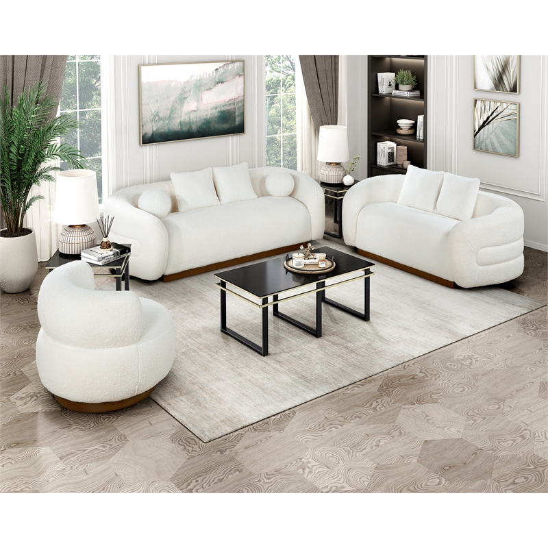 Pemberly Row Contemporary Sherpa Fabric Upholstery Swivel Chair in White