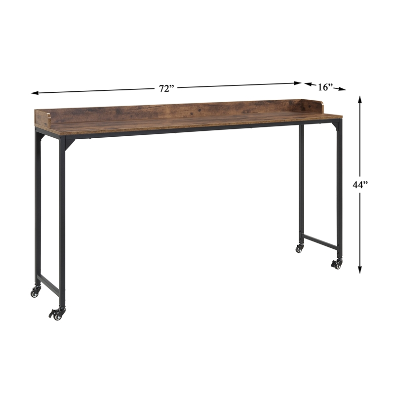 Pemberly Row Adjustable Height Over-The-Bed Desk with Castors in Rustic Brown
