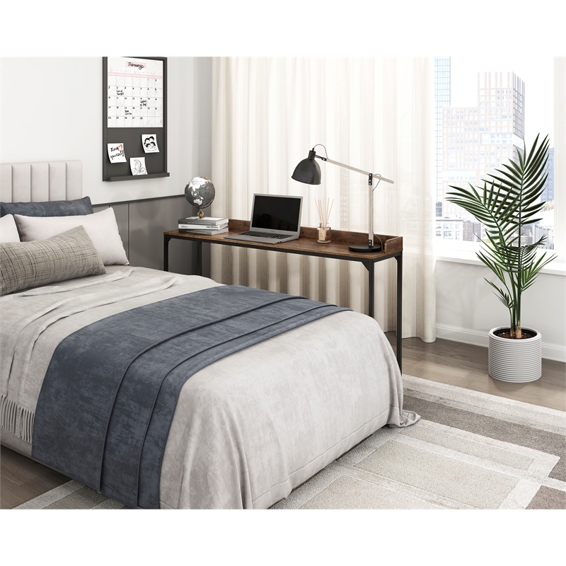 Pemberly Row Adjustable Height Over-The-Bed Desk with Castors in Rustic Brown