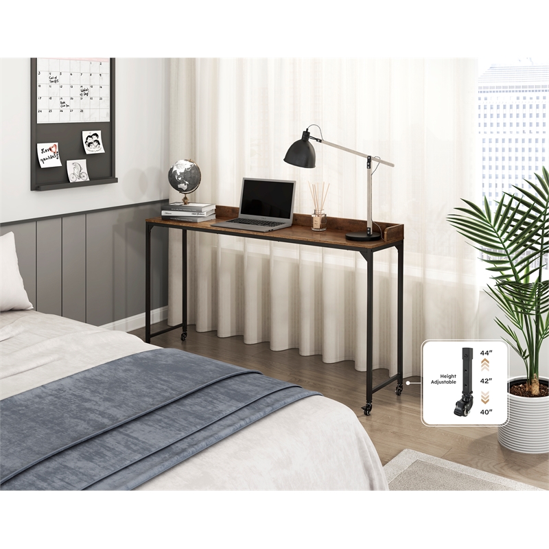 Pemberly Row Adjustable Height Over-The-Bed Desk with Castors in Rustic Brown