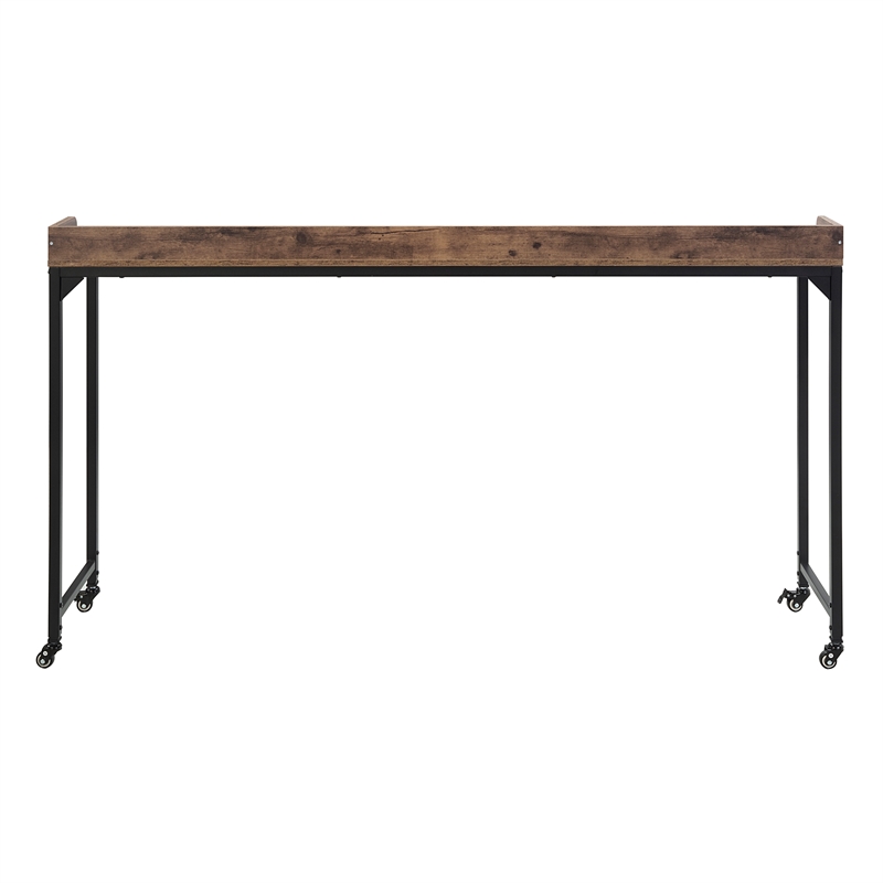 Pemberly Row Adjustable Height Over-The-Bed Desk with Castors in Rustic Brown
