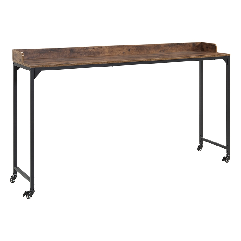 Pemberly Row Adjustable Height Over-The-Bed Desk with Castors in Rustic Brown