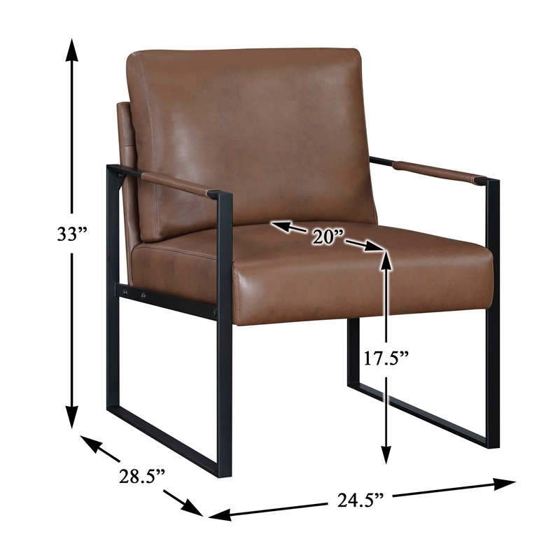 Pemberly Row Mid-Century Faux leather Accent Chair in Brown Finish