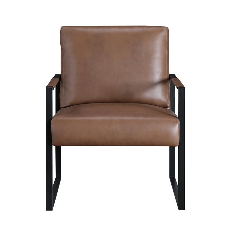 Pemberly Row Mid-Century Faux leather Accent Chair in Brown Finish