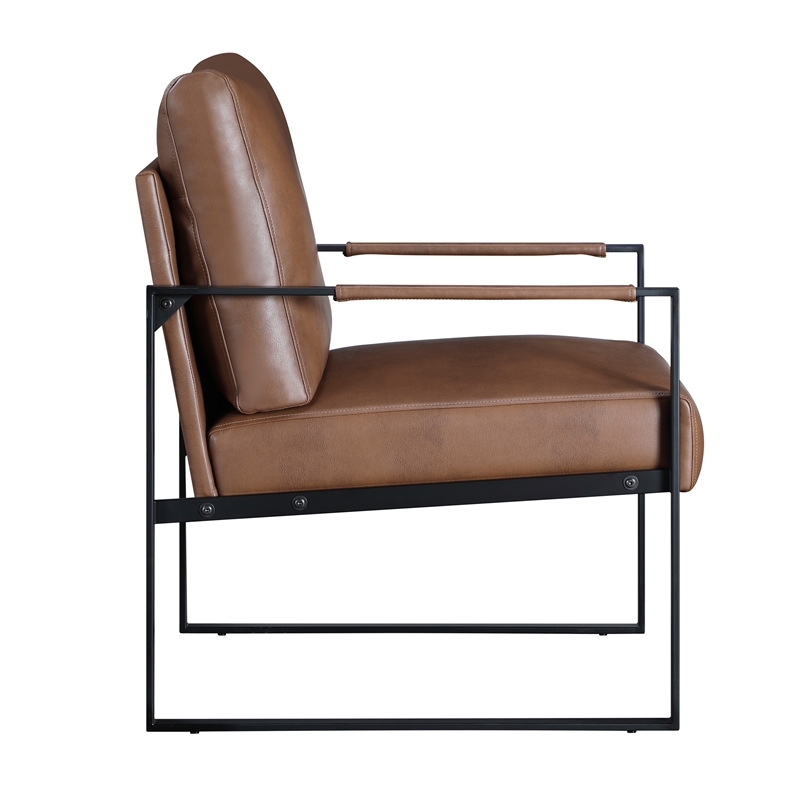 Pemberly Row Mid-Century Faux leather Accent Chair in Brown Finish