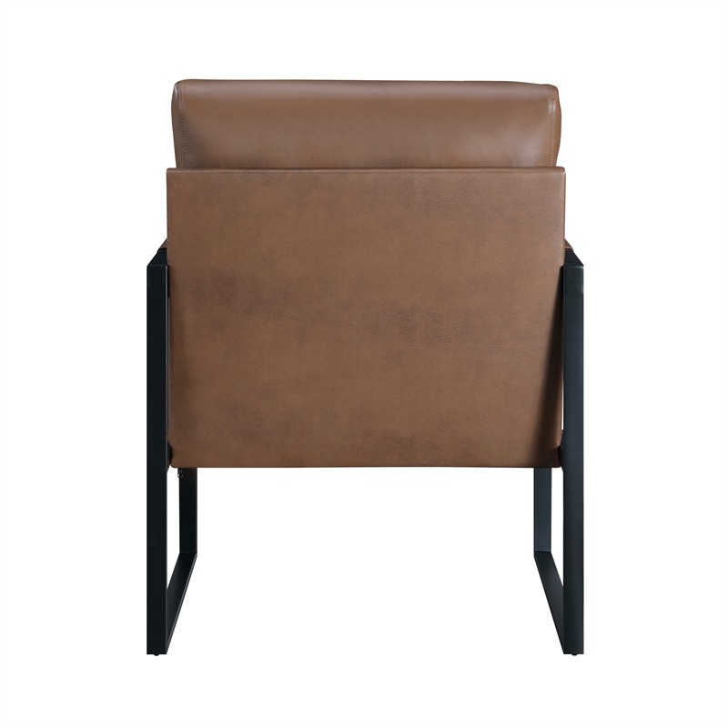 Pemberly Row Mid-Century Faux leather Accent Chair in Brown Finish