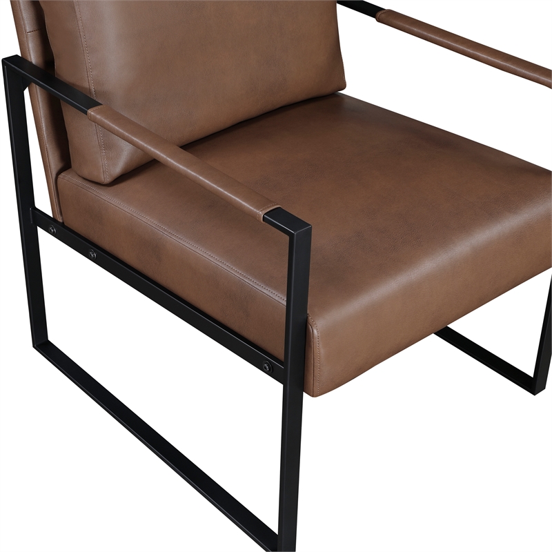 Pemberly Row Mid-Century Faux leather Accent Chair in Brown Finish