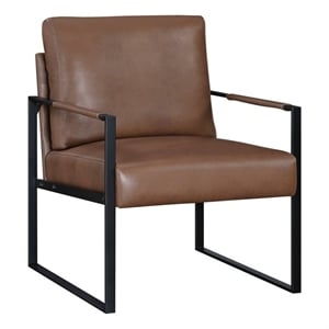 Pemberly Row Mid-Century Faux leather Accent Chair in Brown Finish