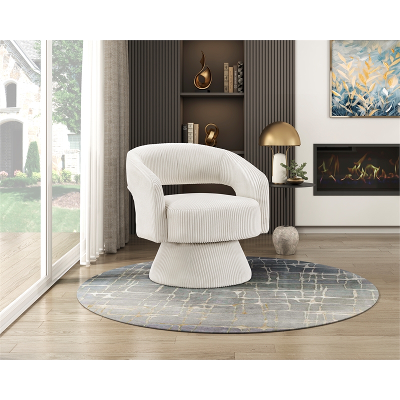 Pemberly Row Contemporary Corduroy Swivel Chair in Beige Finish