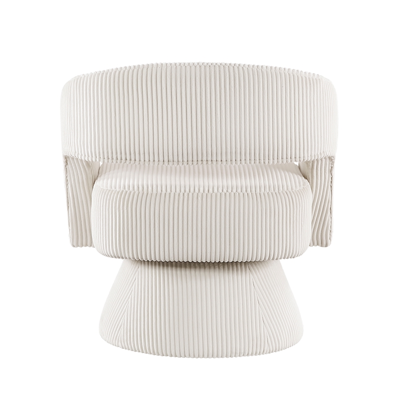 Pemberly Row Contemporary Corduroy Swivel Chair in Beige Finish