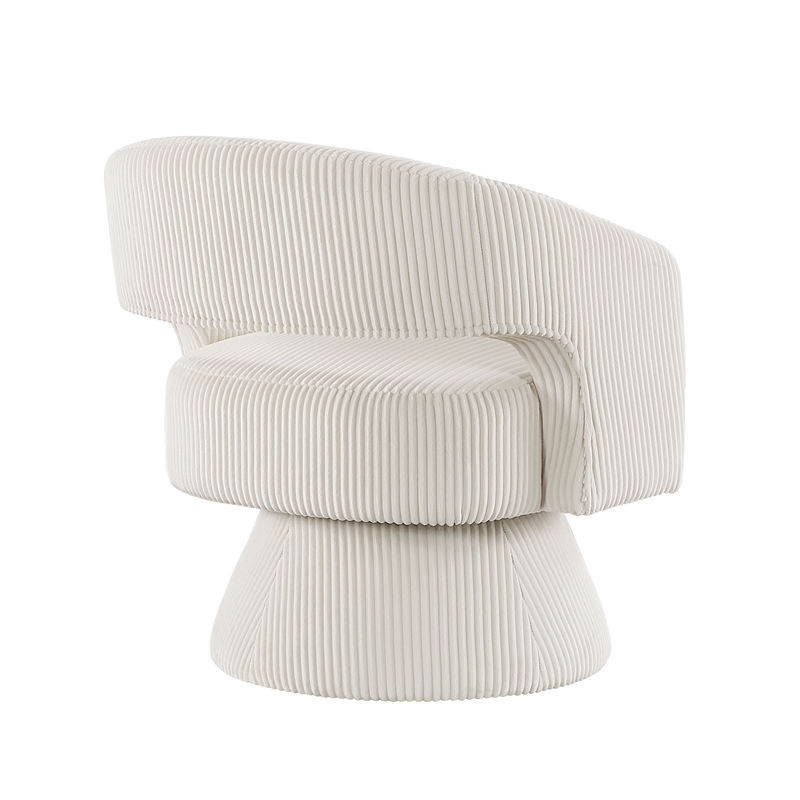Pemberly Row Contemporary Corduroy Swivel Chair in Beige Finish