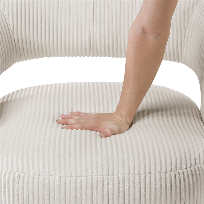 Pemberly Row Contemporary Corduroy Swivel Chair in Beige Finish