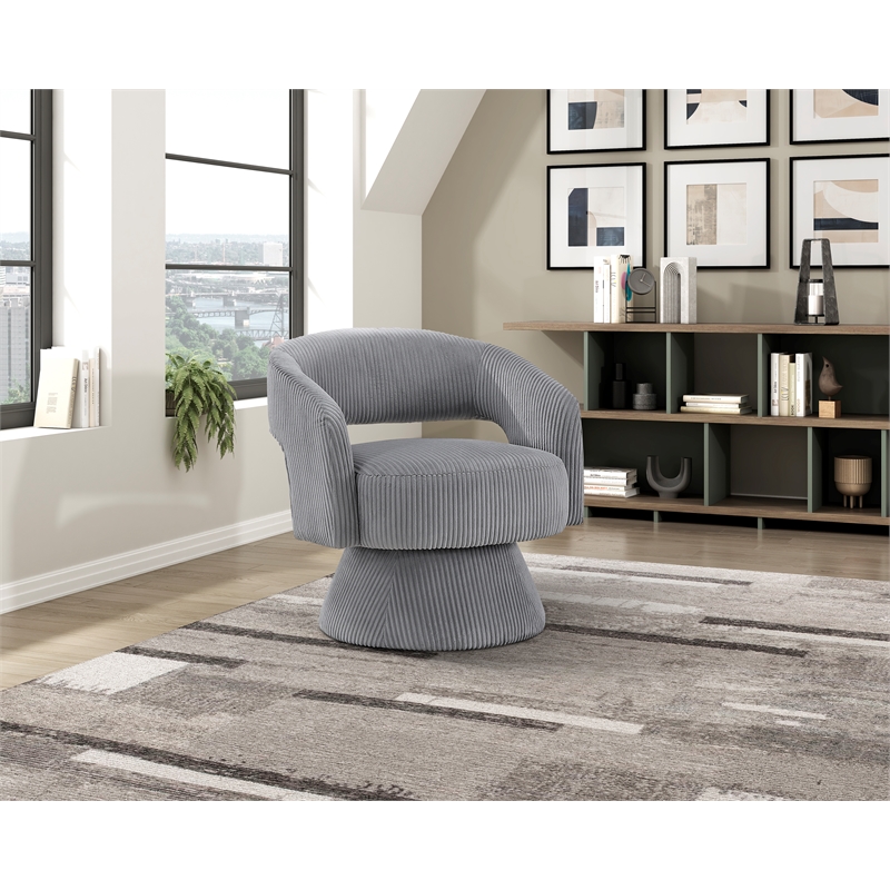 Pemberly Row Contemporary Corduroy Swivel Chair in Dark gray