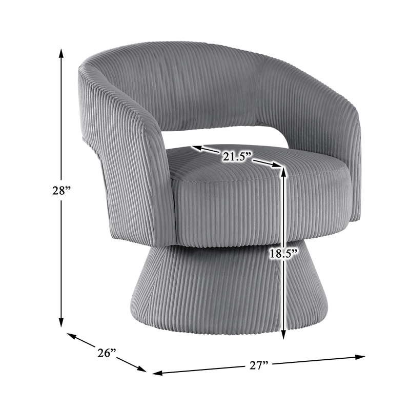 Pemberly Row Contemporary Corduroy Swivel Chair in Dark gray