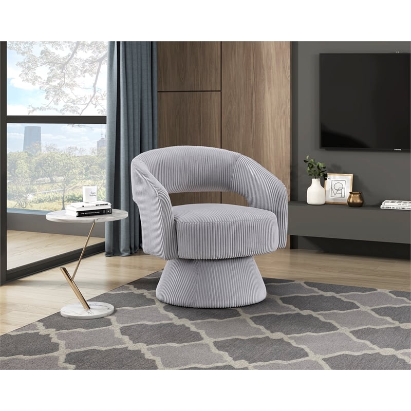 Pemberly Row Corduroy Fabric Upholstery Swivel Chair in Gray