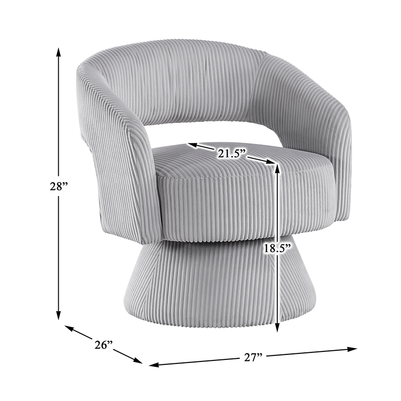 Pemberly Row Corduroy Fabric Upholstery Swivel Chair in Gray