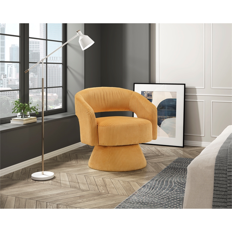 Pemberly Row Corduroy Fabric Upholstery Swivel Chair in Yellow