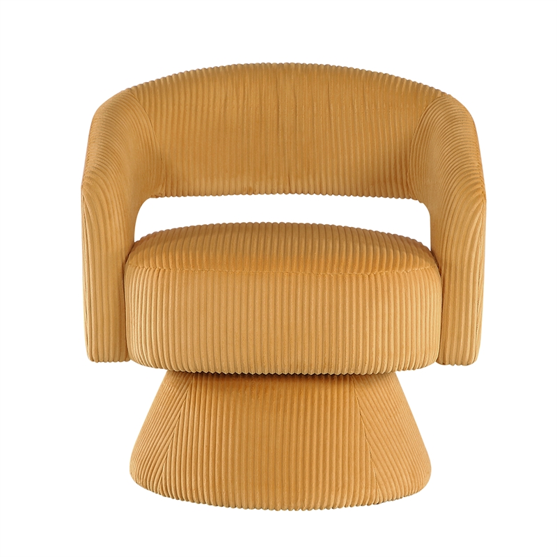 Pemberly Row Corduroy Fabric Upholstery Swivel Chair in Yellow