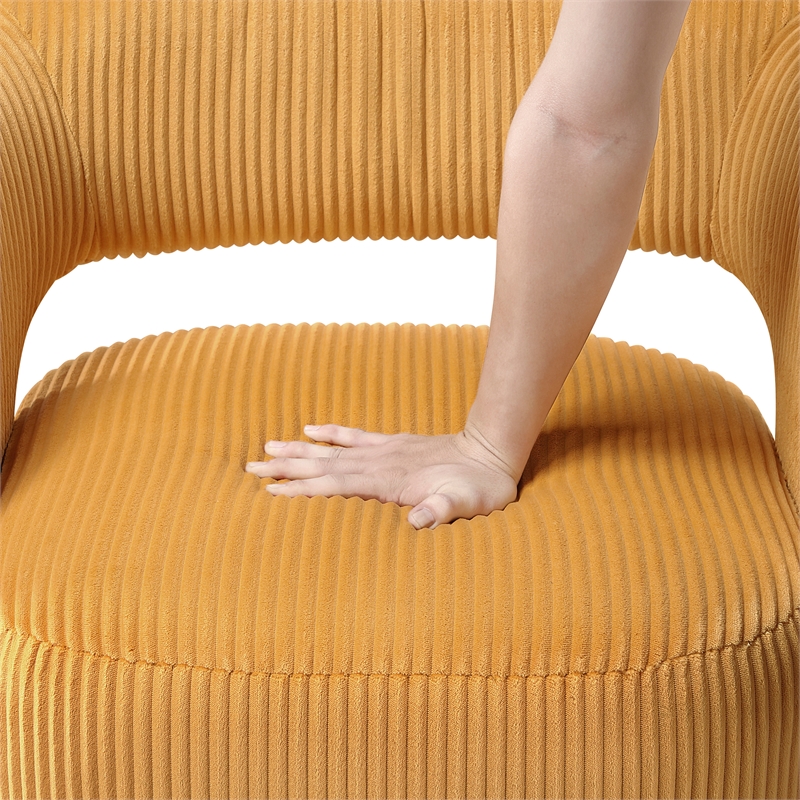 Pemberly Row Corduroy Fabric Upholstery Swivel Chair in Yellow