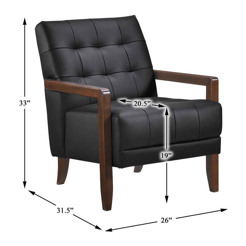 Pemberly Row Mid-Century Leather Accent Chair in Black Finish