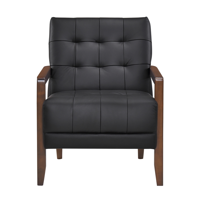 Pemberly Row Mid-Century Leather Accent Chair in Black Finish