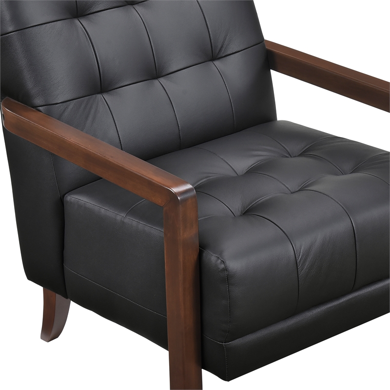Pemberly Row Mid-Century Leather Accent Chair in Black Finish