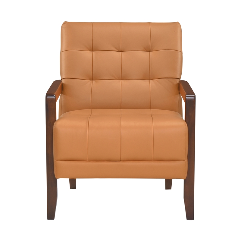 Pemberly Row Mid-Century Leather Accent Chair in Orange Finish