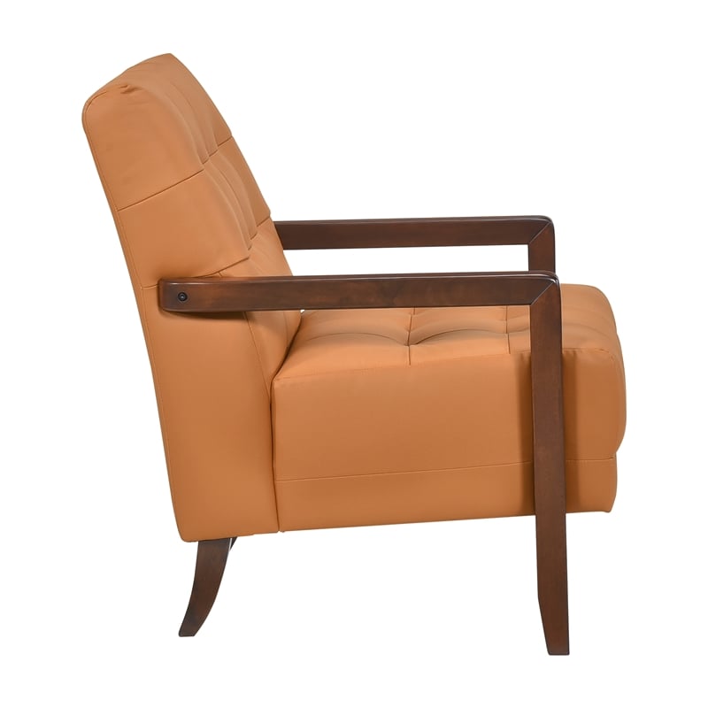 Pemberly Row Mid-Century Leather Accent Chair in Orange Finish