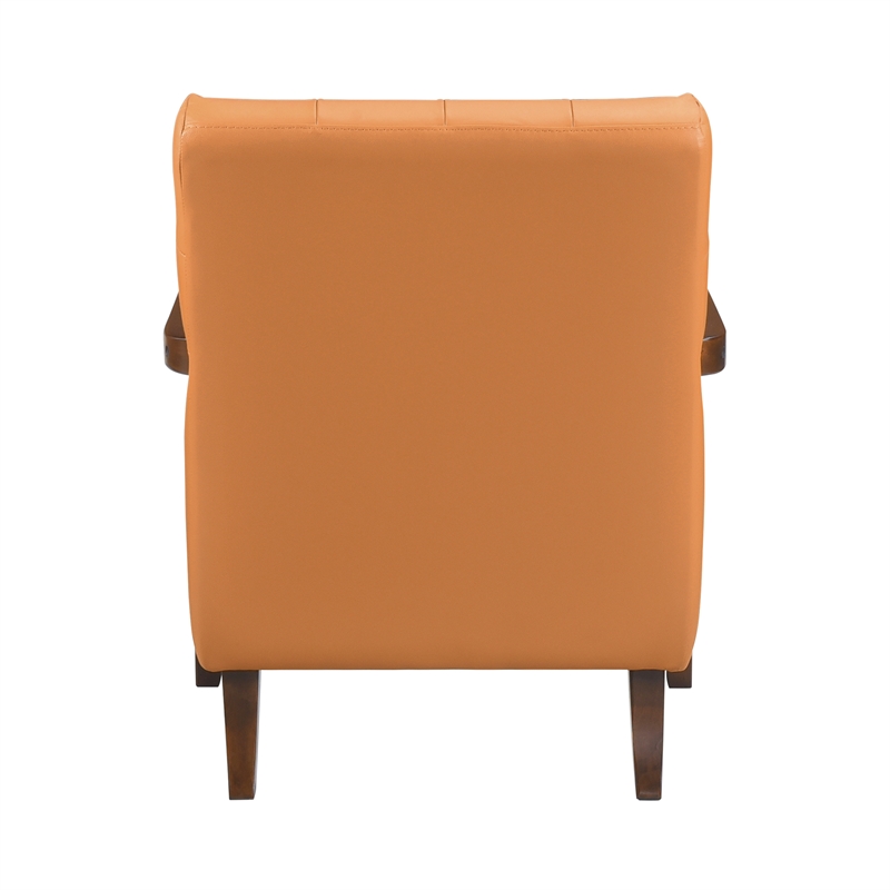 Pemberly Row Mid-Century Leather Accent Chair in Orange Finish