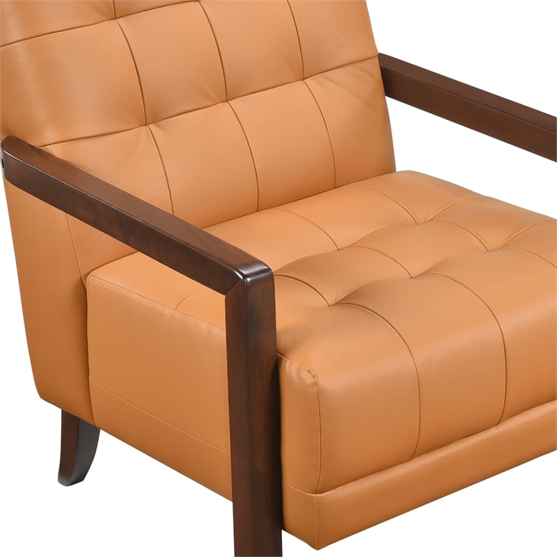 Pemberly Row Mid-Century Leather Accent Chair in Orange Finish