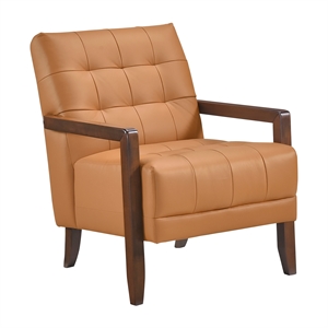 Pemberly Row Mid-Century Leather Accent Chair in Orange Finish