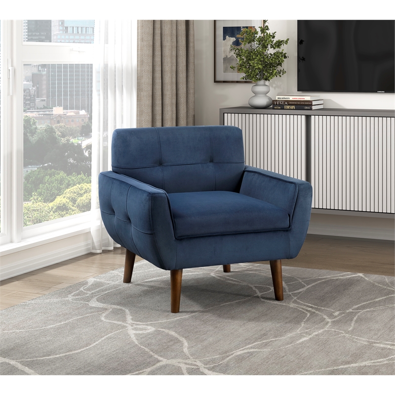Pemberly Row Contemporary Velvet Accent Chair in Navy Finish
