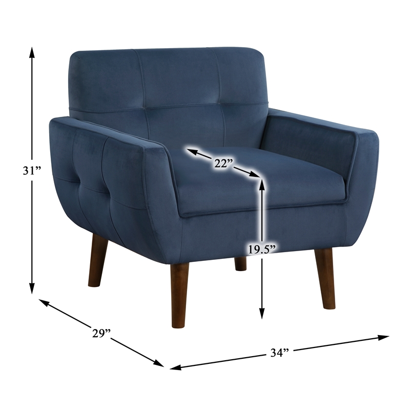 Pemberly Row Contemporary Velvet Accent Chair in Navy Finish